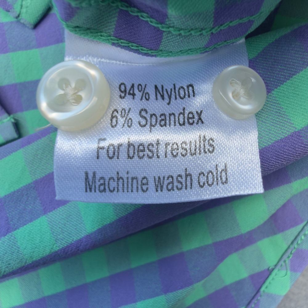 Peter Millar XXL Mens Green Purple Gingham Wicking Long Sleeve Button Down Shirt - Picture 6 of 6